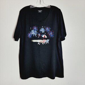 Catherines 4th of July Top Plus Size 14W 16W Black Short Sleeve Pullover Stretch
